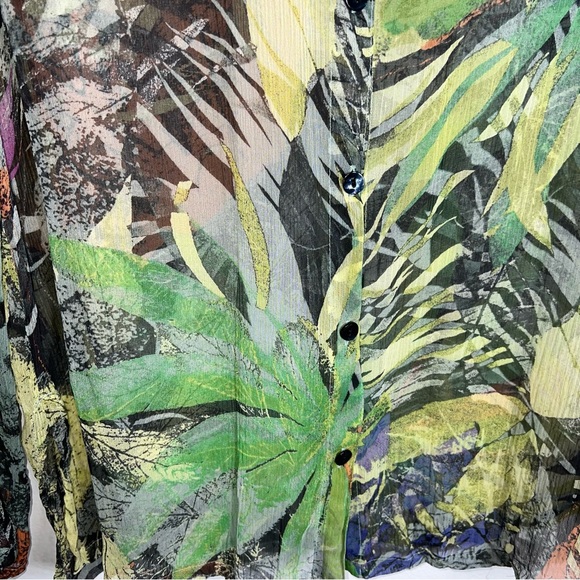 Chico's 100% Silk Button Front Blouse-Multicolor-Long Roll Tab Sleeves-Small - Picture 4 of 9